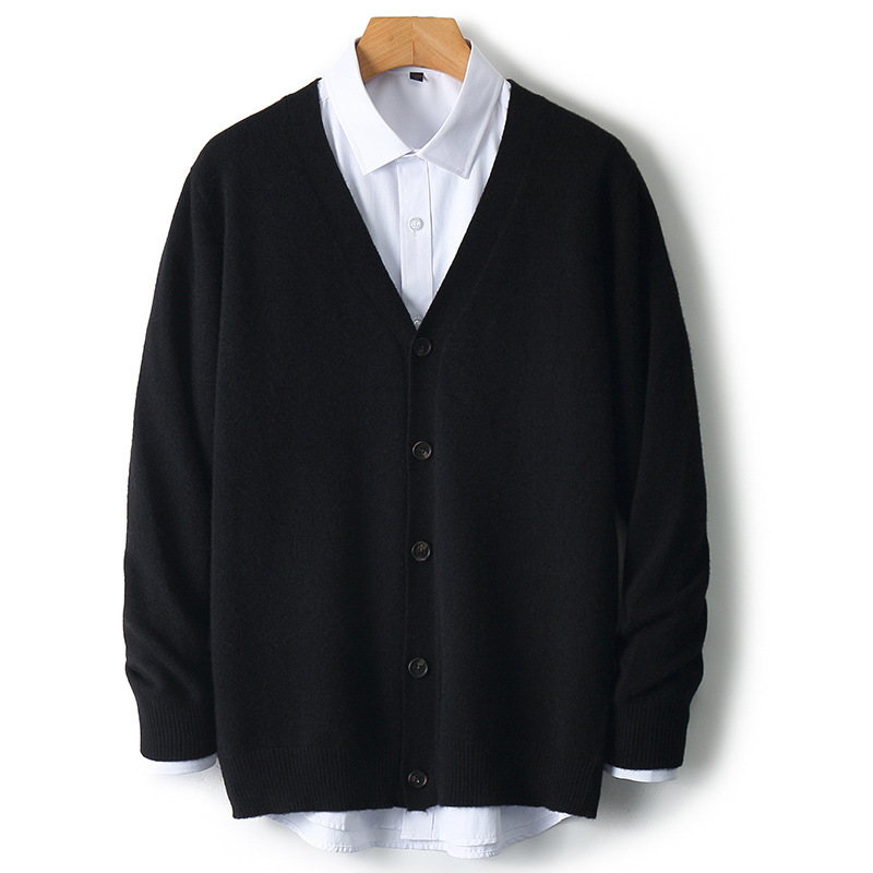 Men's V-Neck Casual Single-Breasted Wool Cardigan Long-Sleeved Sweater