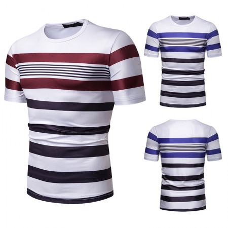 Men's Short-Sleeved T-Shirt Mens Contrast Striped Slim Casual T-Shirt