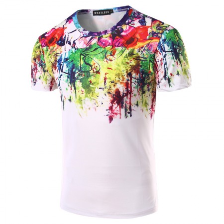 Men's Graffiti Splash Paint Abstract Diy 3D Printing Short-Sleeved Round Neck T-Shirt