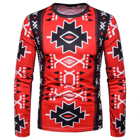 New Style Men's Fashion 3D Digital Printing Long-Sleeved Round Neck T-Shirt