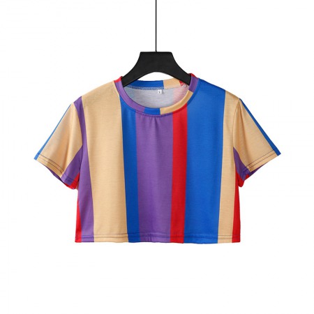 Color Bar Contrast Short Loose T-Shirt