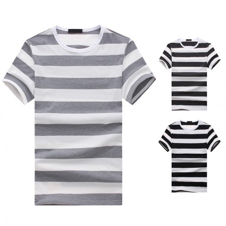 New Style Flat Men's European Size Thick Striped Short-Sleeved T-Shirt