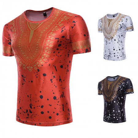 Fashion Male Creative Ethnic Style Floral 3D Printing D Short Sleeve T-Shirt